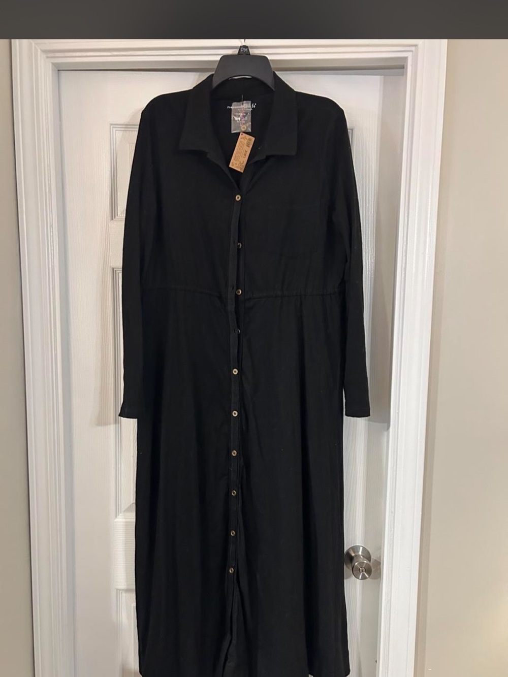 NATURAL LIFE Black Long Sleeve Button-Front Dress